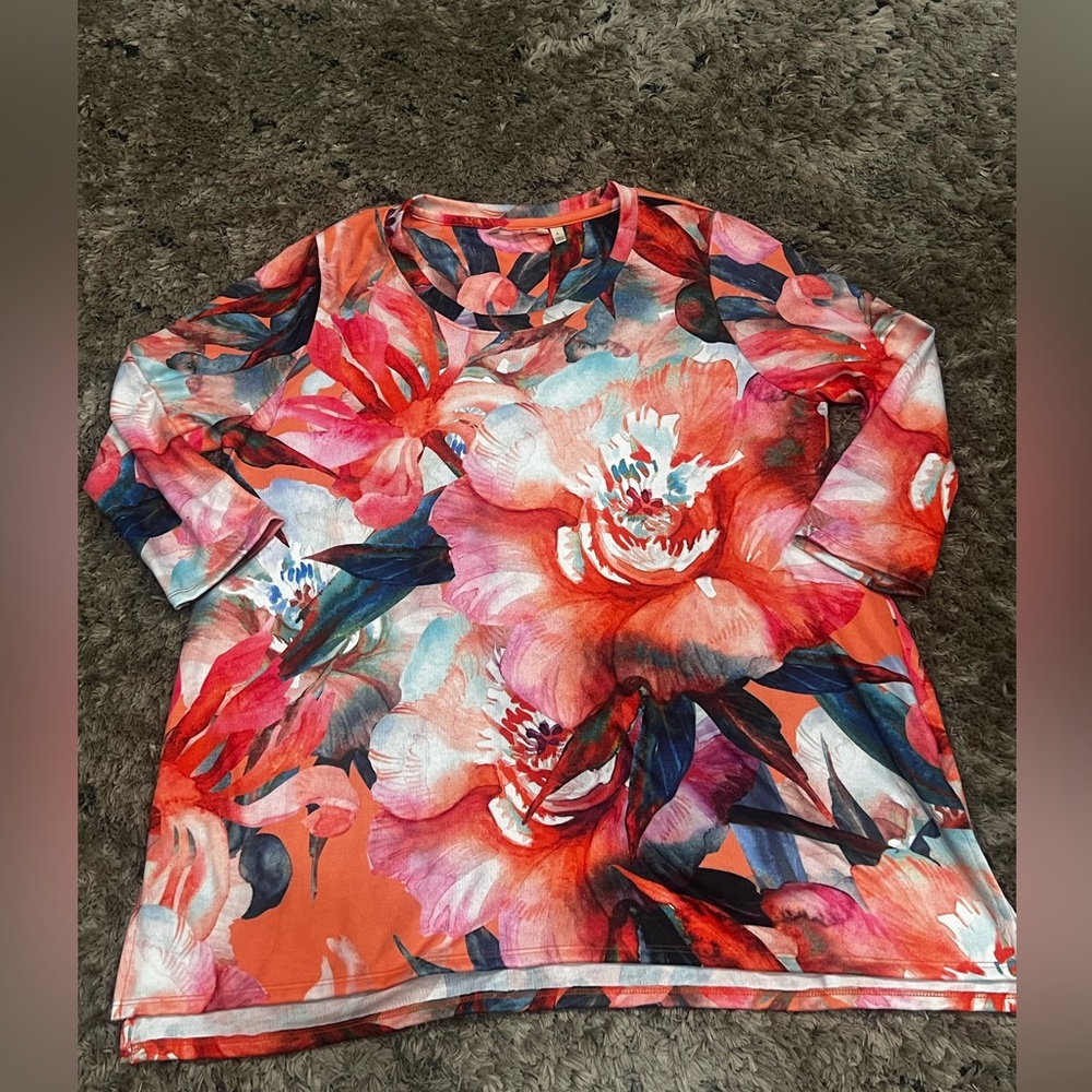 Soft Surroundings Size L 3/4 Sleeve Peruvian‎ Pullover Tunic Floral